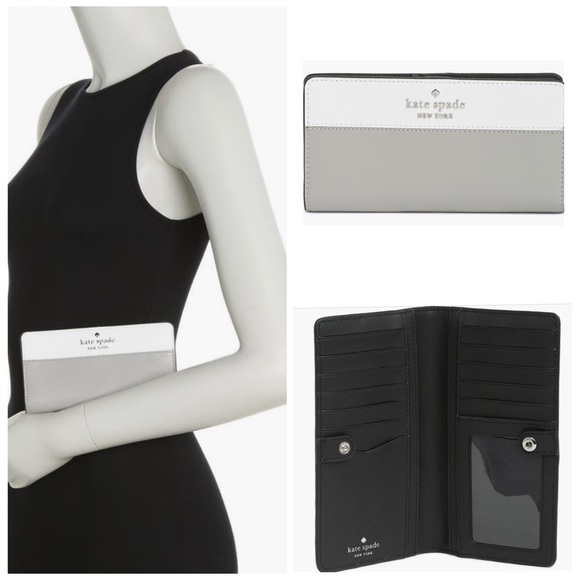 Kate Spade Staci Colorblock Nimbus Grey Saffiano Leather Wallet - Picture 1 of 5